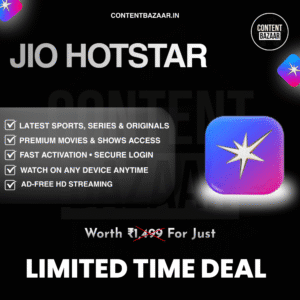Jio Hotstar premium subscription offer poster showing limited-time deal and discounted price.