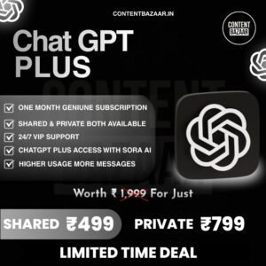 ChatGPT Plus subscription offer – Shared ₹499 and Private ₹799 one month plan